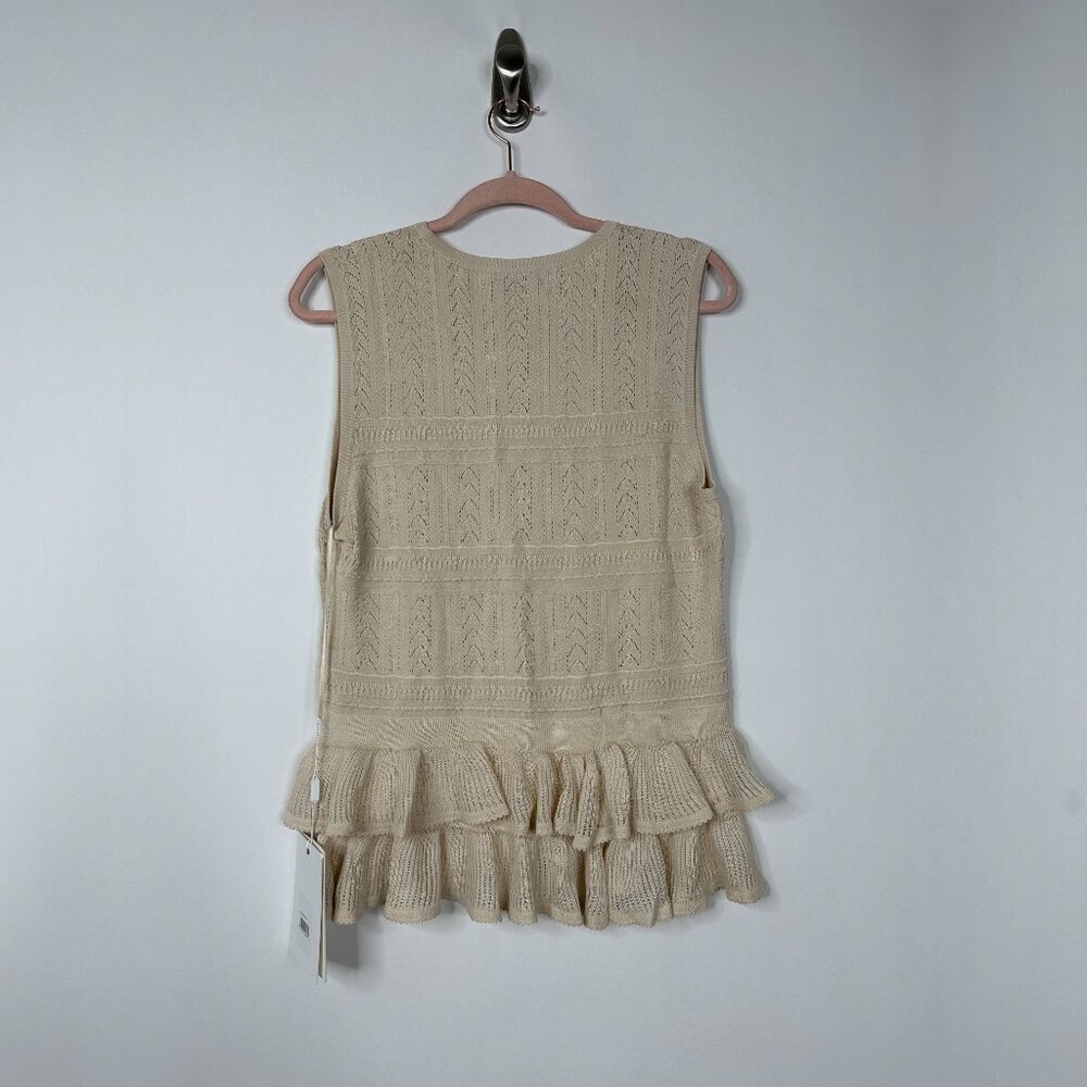 NWT Mac Duggal Sleeveless High Neck Knit Top With Ruffle Hem Oat Medium #A0181 - Picture 7 of 12